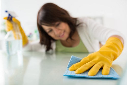 Technician performing upholstery cleaning on a sofa in a London home